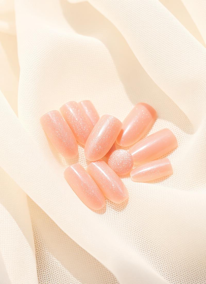 Effet nacré beige sur ongles longs