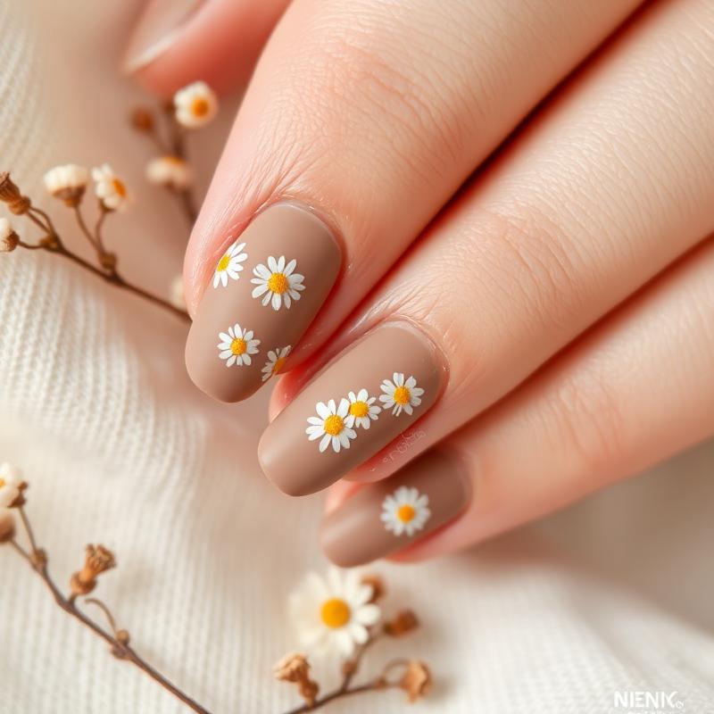 Mat taupe et petites fleurs peintes à la main